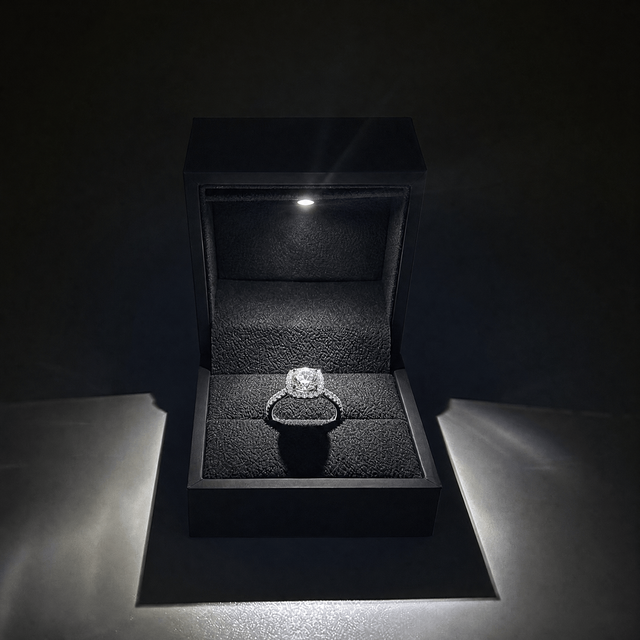 Zebopak Luxury Black LED Light Ring Box Custom Logo Premium Engagement Proposal Jewelry Gift Box Wholesale Bulk Case