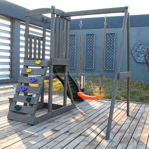 Ensemble de jeux à assembler facilement : Balançoire en bois avec échelle d'escalade et chaise suspendue pour aires de jeux scolaires et mobilier d'extérieur - Product Image 2