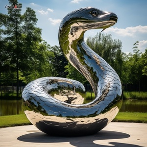 Decoración de jardín personalizada, pulido de espejo de Metal, estatua de pitón de Animal de tamaño real, escultura de serpiente de pitón gigante de acero inoxidable para exteriores - Product Image 1