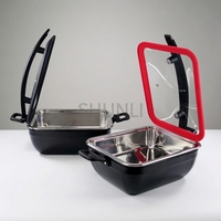 Dreischichtiger Stahl-Chafing-Dish (4,5L) aus 304 Edelstahl, Schwarz, Mini-Speisenwärmer mit Glasdeckel, Geeignet für Induktion und Wärmelampen