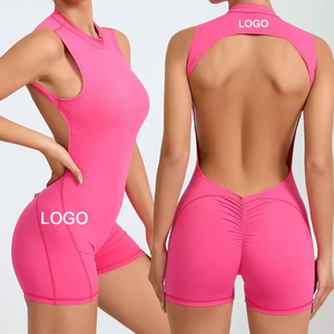 Combinaison de sport une pièce personnalisée pour le fitness et le yoga, avec effet froncé aux fesses, respirante, dos nu et sans manches - Product Image 1