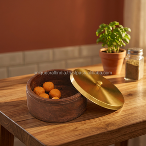 Rotating <b>Lid</b> Mango Wood Modern Design Eco-Friendly Multipurpose Box Handcrafted Swivel Storage Container <b>Pot</b> Cover Premium - Product Image 1