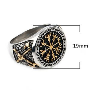 Wholesale Fashion <b>Ring</b> for <b>Men</b> Retro Nordic Viking Pattern Double Axe Personalized <b>Titanium</b> Steel for Engagement Anniversary - Product Image 1