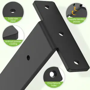 Soporte de pared negro resistente de 12 pulgadas con labio para soporte de estantes flotantes