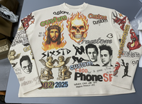 Fabricants de vêtements personnalisés, t-shirts pour hommes à imprimé graphique DTG sur toute la surface, t-shirts à manches longues thermiques en tissu gaufré avec rivets