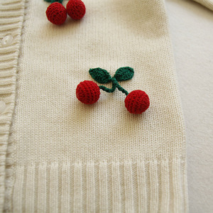Cardigan in Cashmere per Bambini 80-110cm, Maglione da <span class=keywords><strong>Bambina</strong></span> con Adorabile Pompon a Forma di Ciliegia - Product Image 2