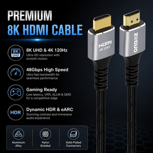 Câble HDMI 2.1 mâle-mâle 8K 48 Gbps ultra haute vitesse 8K/60Hz 4K/120Hz 144Hz tressé - Product Image 6