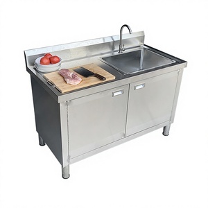 Lavello Commerciale in Acciaio Inox 304 con Armadietto, 1 2 3 Scomparti, Lavello Multiuso con Ante per Ristoranti e Hotel - Product Image 1
