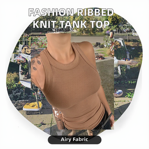 Débardeur sans manches décontracté pour femmes, gilet en tricot côtelé solide et respirant avec logo sur le devant, mode féminine, vente en gros - Product Image 2