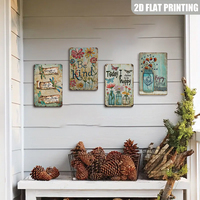 Juego de Letreros Metálicos con Diseño Floral Inspirador, Decoración Rústica de Pared para Casa de Campo