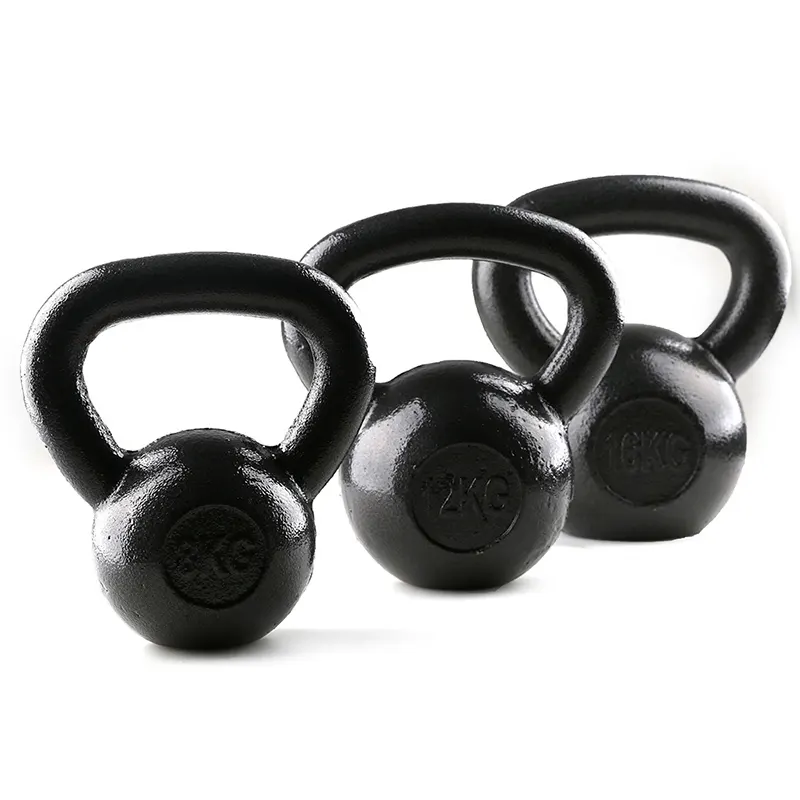 Geniş kolları ve düz dipleri ile toz kaplı Kettlebell ağırlıkları gücü için dökme demir Kettlebells