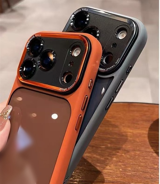 Luxury Fashion Orange Stylish Mobile Phone Case for iPhone 15 Pro Max 13 Metal Camera Protective Back Cover for Iphone 14 Plus
