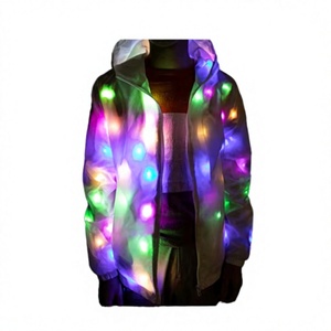 เสื้อแจ็คเก็ตขนแกะมีฮู้ดเรืองแสงหลากสีพร้อมไฟ LED ลายโลโก้ด้านหน้า เหมาะสำหรับงานปาร์ตี้ เทศกาล หรือเป็นของขวัญวันวาเลนไทน์ - Product Image 1