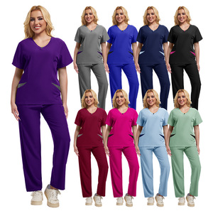 Women's Purple V-Neck <b>Scrub</b> Top Moisture Wicking Knitted Split Set Uniform For Nurses Medical Staff - Product Image 4