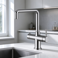 Robinet de cuisine moderne avec filtre, cartouche céramique, douchette latérale, finition chromée en acier inoxydable, montage sur comptoir pour eau froide et chaude