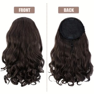 Extension <span class=keywords><strong>de</strong></span> cheveux tressée pré-collée volumineuse en fibre haute température, courte et bouclée, <span class=keywords><strong>avec</strong></span> cordon <span class=keywords><strong>de</strong></span> serrage, effet <span class=keywords><strong>queue</strong></span> <span class=keywords><strong>de</strong></span> <span class=keywords><strong>cheval</strong></span> Yaki pour femme - Product Image 5
