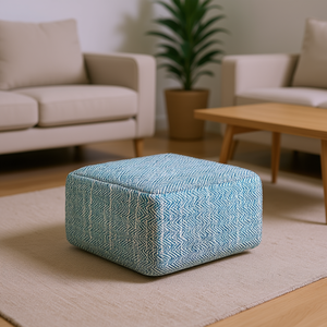 Pouf quadrato fantasia color verde acqua per l'arredamento della casa e del soggiorno - Product Image 2