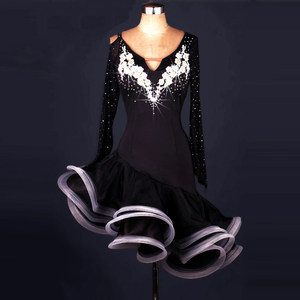Abito da ballo latino per adulti, professionale, monopezzo con doppie maniche per Cha-Cha, Samba <span class=keywords><strong>e</strong></span> Danze Country - Product Image 3
