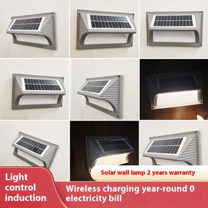 Lampe murale LED solaire minimaliste moderne IP65 étanche charge sans fil lumière blanche chaude pour la maison hôtel extérieur petit espace - Product Image 2