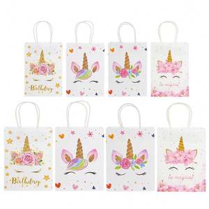 KM China Manufacture Wholesale unicorn White Kraft Goodie Birthday Parties <b>Package</b> Paper Gift Tote <b>Bag</b> with Handle for Kids - Product Image 2