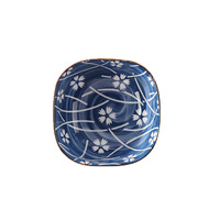 Assiettes carrées en céramique rétro pour restaurant, bleu et blanc, petit plat, vaisselle, plat à sauce soja, plat à assaisonnement avec boîte cadeau