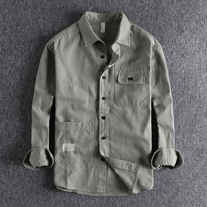 <span class=keywords><strong>Camicia</strong></span> autunnale a maniche lunghe in cotone pesante da uomo Europa e <span class=keywords><strong>stile</strong></span> degli Stati Uniti <span class=keywords><strong>giacca</strong></span> a strisce Casual alla moda - Product Image 3