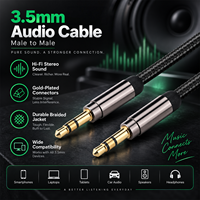 Câble audio auxiliaire Wistar plaqué or en nylon, mâle-mâle, 3,5 mm, avec gaine en coton