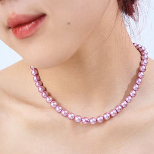 פנינים עגולות יפות טבעיות יפות בעבודת יד מתנה שרשרת פנינים טהורה - Product Image 1