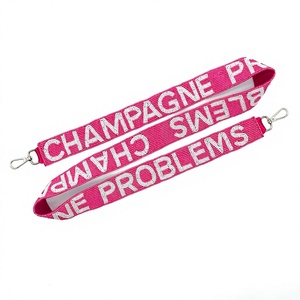 Champagne Problems Pink Webbing <b>Strap</b> with White Raised Text Fashionable Trendy Bag Accessory - Product Image 1