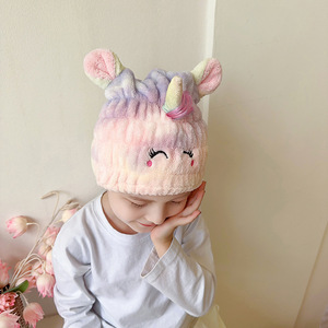 Chapeau de cheveux secs en peluche de corail pour enfants dessin animé mignon personnalisé bébé ours lapin <span class=keywords><strong>serviette</strong></span> de cheveux secs pour cadeau bonnet de douche pour enfants en velours de corail - Product Image 1