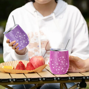 Bling with Lid <b>Straw</b> U Shaped Metal 12 oz Insulated Diamond Rhinestone Glitter Travel Mug Women Mothers Day Gifts - Product Image 1