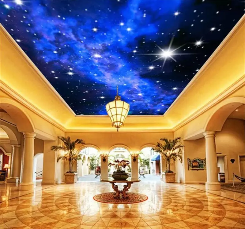 Custom 3D Wall Mural Landscape Night View Ceiling Wall Paper Glitter Stars Wallpaper Natural Wall Coating Waterproof Modern