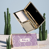 Vide en plastique or maquillage magnétique rectangle carré de luxe vide pressé compact poudre cas avec miroir, 2 compact poudre cas