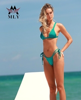 Nieuw Binnen Dubbele Bandjes Driehoek Luxe Bikini Badpak Getextureerde Stropdas String Brutale Badpakken Voor Dames