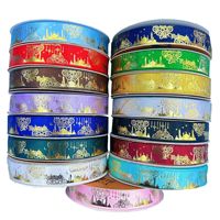 Pita Poliester 2cm 44M Eid Mubarak Ramadan Motif Bulan Bintang Lentera Pita Foil Emas untuk Dekorasi Hadiah Pesta Idul Fitri Muslim Islam