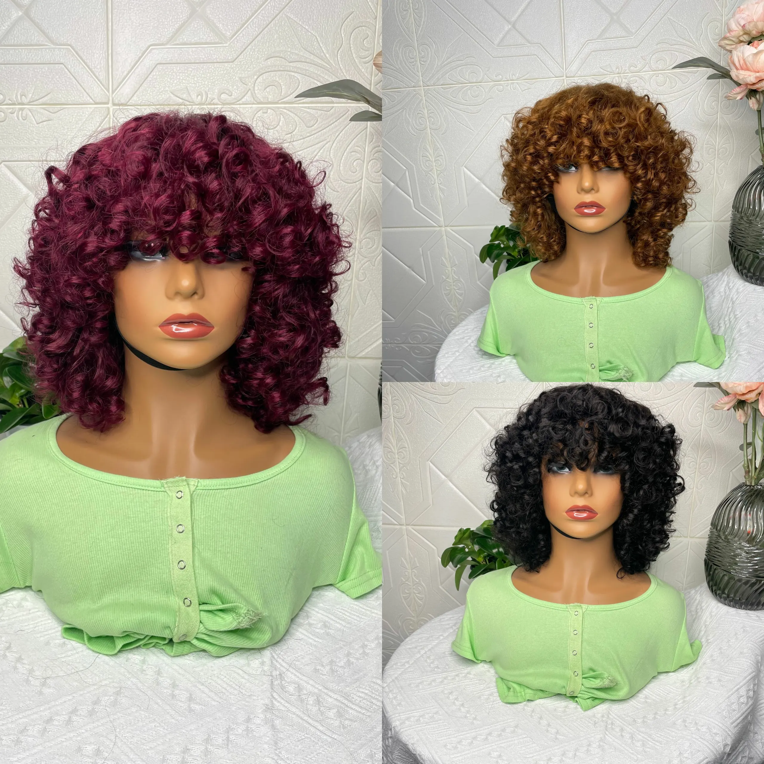 Mayqueen Hair Wholesale Cheap Burgundy Short Bob Wet Curls Brazilian Hair Wig Bouncy Human Hair Wigs in Bulk for Black Women