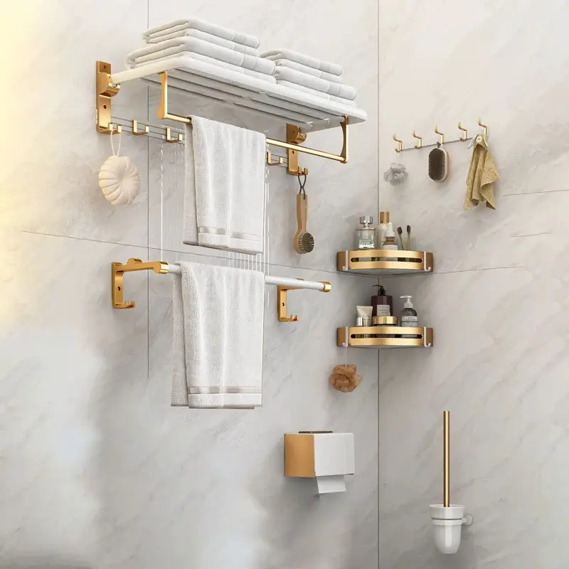Conjunto de luxo prateleira acessórios do banheiro produtos conjunto de acessórios do banheiro em aço inoxidável branco ouro conjunto de acessórios do banheiro