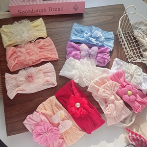 3Pcs <b>Baby</b> Textured <b>Headband</b> Set 3D Organza Flower Embroidery Bow Soft Stretch Infant Forehead Protector Hair Accessories - Product Image 1