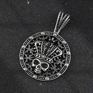 Biker mahkota tengkorak Vintage pria, Liontin batu hitam Stainless Steel Punk kuno Retro Gothic kalung liontin tengkorak - Product Image 4