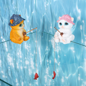 Decorazioni Creative per <span class=keywords><strong>Acquario</strong></span>, Ornamenti per Paesaggistica, Micro-paesaggio con Gattini che Pesca, Accessori Decorativi Sospesi - Product Image 2