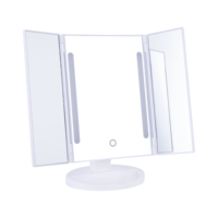 Vente en gros, trois miroirs à trois volets, support de bureau, miroir de maquillage pliable portable à LED avec lumière LED