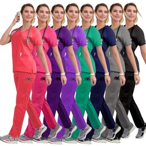 HZMNOI Women's Scrub Suit Set Stretch Lightweight Moisture Wicking Hospital Uniforms Short Sleeve Workwear For Medical Staff - Product Image 1