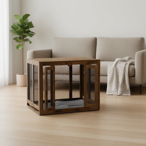 Cage à chien en bois décorative moderne pour grands chiens, maison pour animaux de compagnie esthétique d'intérieur, finition rustique marron - Product Image 2