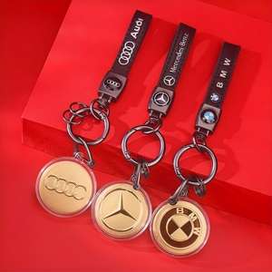 <span class=keywords><strong>Porte</strong></span>-clés en forme de logo de voiture en or, pendentif rond en or, emballé individuellement, cadeau pour papa, petit ami, artisanat en métal - Product Image 4