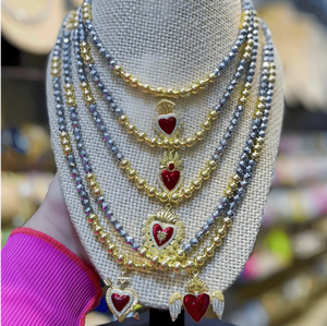 <span class=keywords><strong>ทับทิม</strong></span>หัวใจศักดิ์สิทธิ์ของพระเยซูสร้อยคอจี้เครื่องรางทรงเรขาคณิตลูกปัดทองแดงเงินคริสตัลลูกปัดสร้อยคอโซ่ลูกปัดหรูหราสำหรับผู้หญิง - Product Image 4