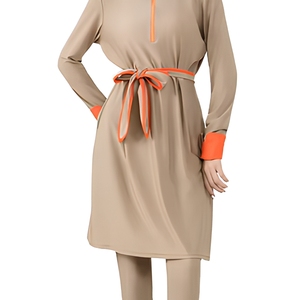 Burkini musulman uni personnalisé 3 pièces, <span class=keywords><strong>maillot</strong></span> <span class=keywords><strong>de</strong></span> <span class=keywords><strong>bain</strong></span> islamique modeste avec fermeture éclair, manches longues, séchage rapide, vêtements <span class=keywords><strong>de</strong></span> plage avec hijab - Product Image 2