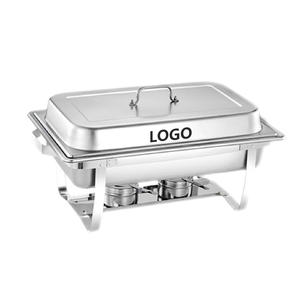 Grosir alat penghangat makanan persegi panjang baja tahan karat 9L piring Chafing emas perak untuk peralatan pemegang penghangat katering prasmanan - Product Image 3