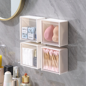 Caja de almacenamiento montada en la pared, cuadrada, blanca, cubierta, para uso en el baño, dormitorio, toallitas de algodón, accesorios de maquillaje - Product Image 1