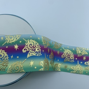 Cinta de grogrén con estampado de lámina dorada con temática de <span class=keywords><strong>unicornio</strong></span>, cinta degradada en colores pastel arcoíris para envolver regalos, lazos para el cabello y manualidades infantiles - Product Image 4