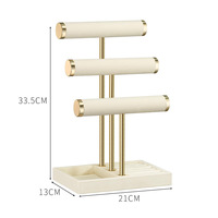 Présentoir à bijoux en T détachable à 3 niveaux en velours beige pour colliers, boucles d'oreilles, bagues et montres